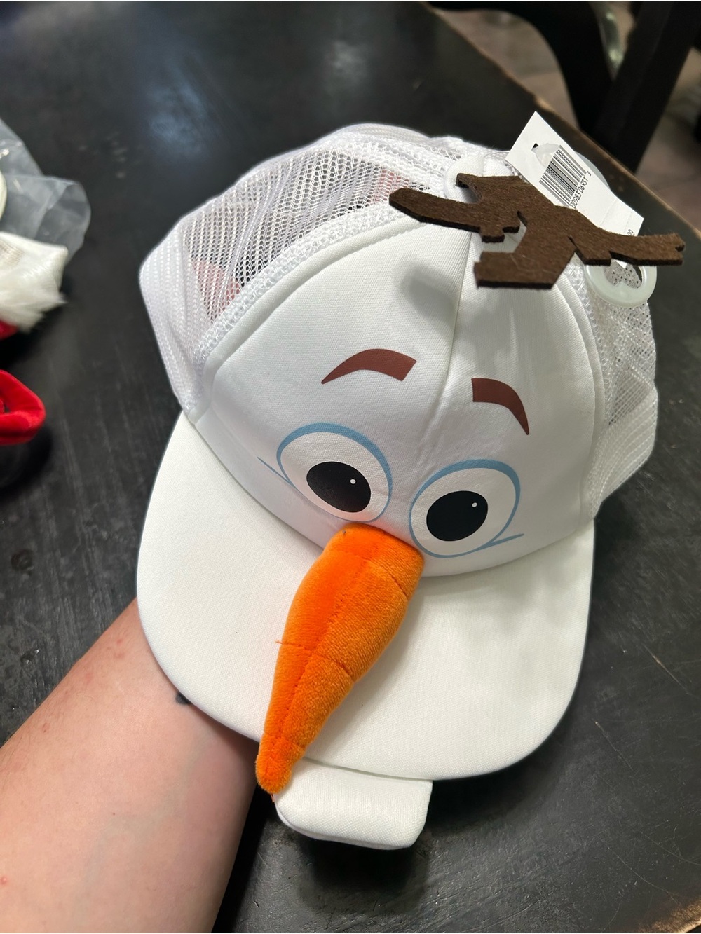 White Olaf Snowman Mesh Baseball Cap with Orange Plush Nose
